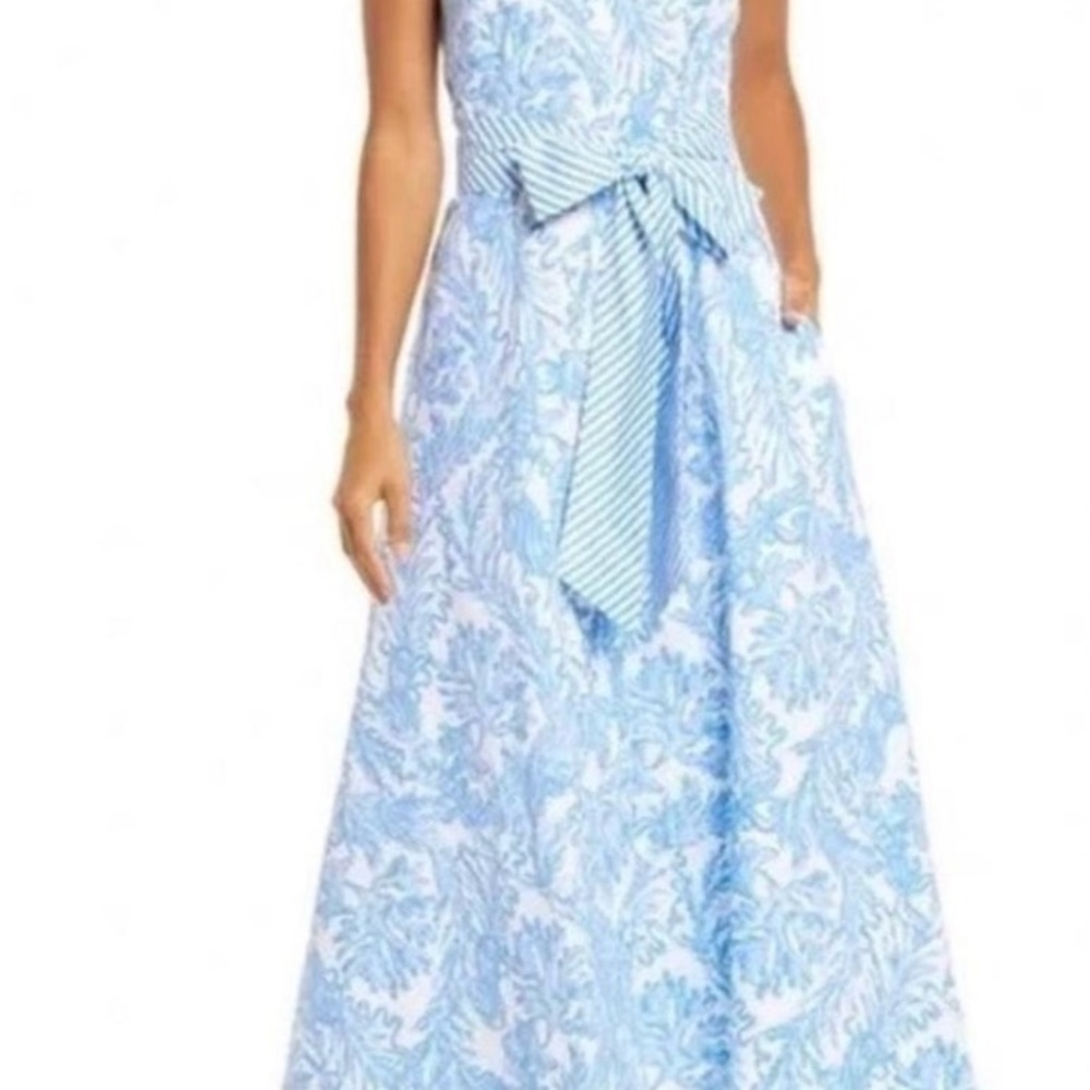Lilly Pulitzer Blue and White Strapless A-line Dress